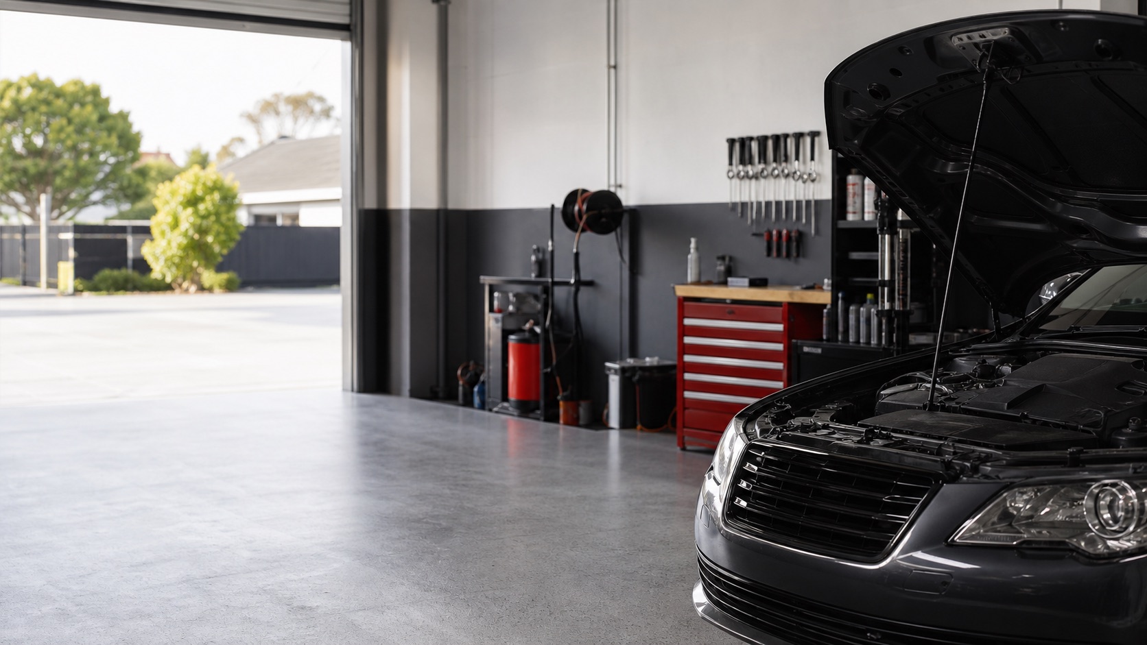 Generated placeholder image of a clean auto repair workshop bay.